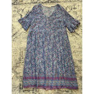 Chic Soul Womens Plus 2X Boho Paisley Print Dress V-Neck Button Front Flowy Fit